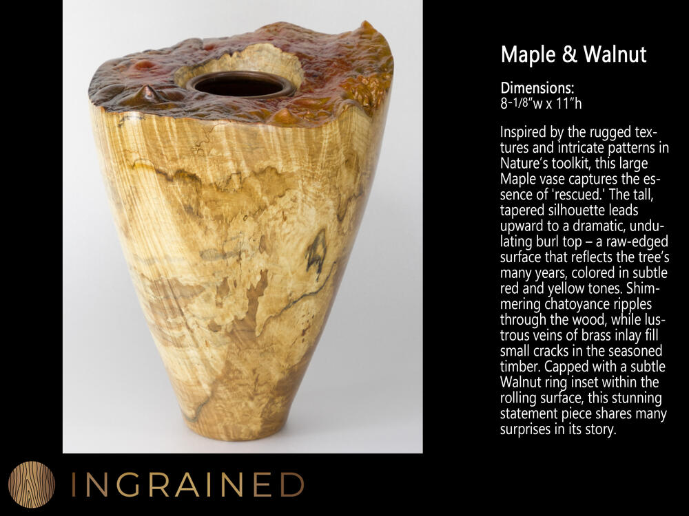 Maple and Walnut wood turned vase spalting colored fine art woodturning
