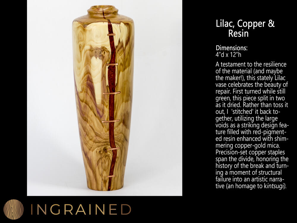 Wood turned vase Lilac wood copper and resin fine art woodturning