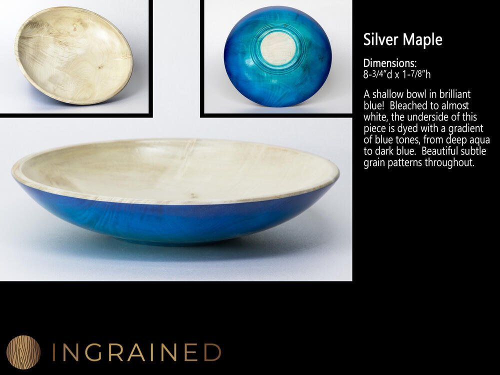 Wood turned bowl bleached blue dye Silver Maple fine art woodturning