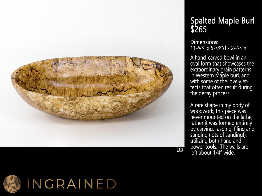 Spalted Maple Oval Bowl Hand carved bowl